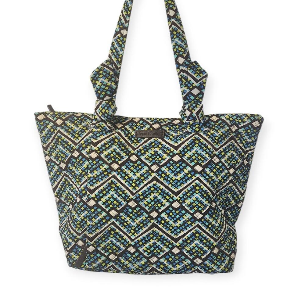 Vera Bradley Hadley East West Green Blue Geometric Tote Shoulder Purse NWOT